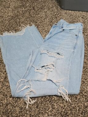 American Eagle Outfitters Light Wash Distressed Wide Leg Jeans